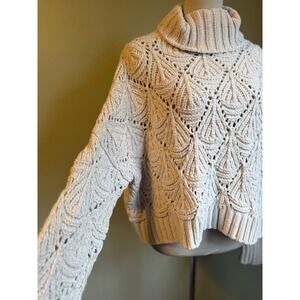 POL S Cream Cable Knit Turtleneck Sweater Cozy Chunky Knit boho cottage core y2k